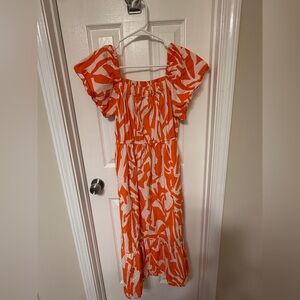 Bright Orange & White Off-Shoulder Dress | Size L